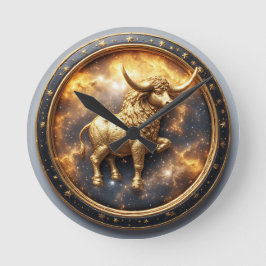 Guld Oxen Tjuren Inom en Cirkulär Zodiak Hjul Rund Klocka
