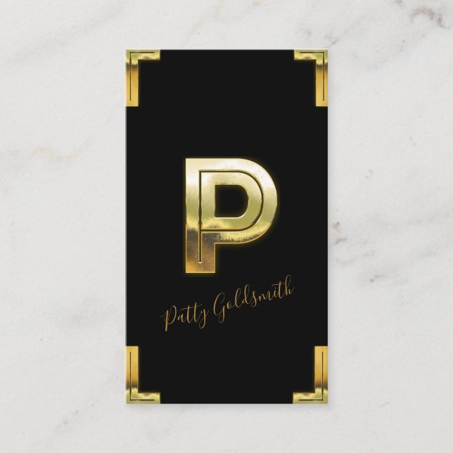 Guld P Initial och Gräns Affärskort Visitkort (Framsida)