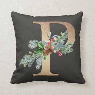 Guld P monogram tallrik & bär jul familj Kudde
