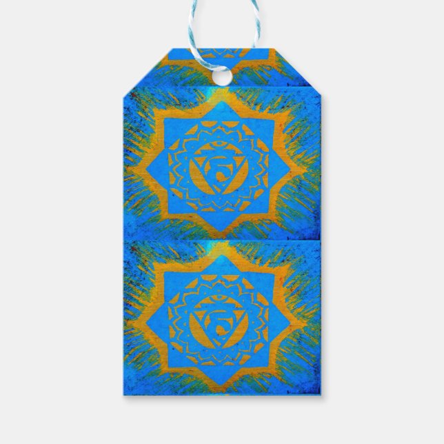 guld på blått tantriskt symboler presentetikett (Framsidan)