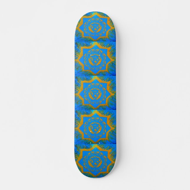 guld på blått tantriskt symboler skateboard bräda 20 cm (Framsida)