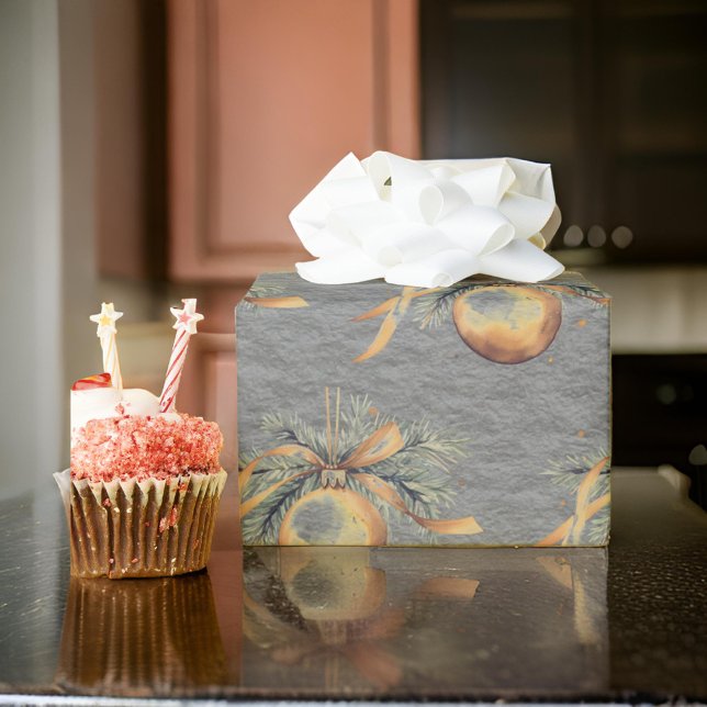 Guld på Grått Lökar Julgran Ornaments Presentpapper (Skapare uppladdad)