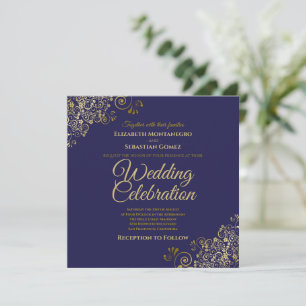 Guld på marinens enkla Elegant Bröllop Inbjudningar