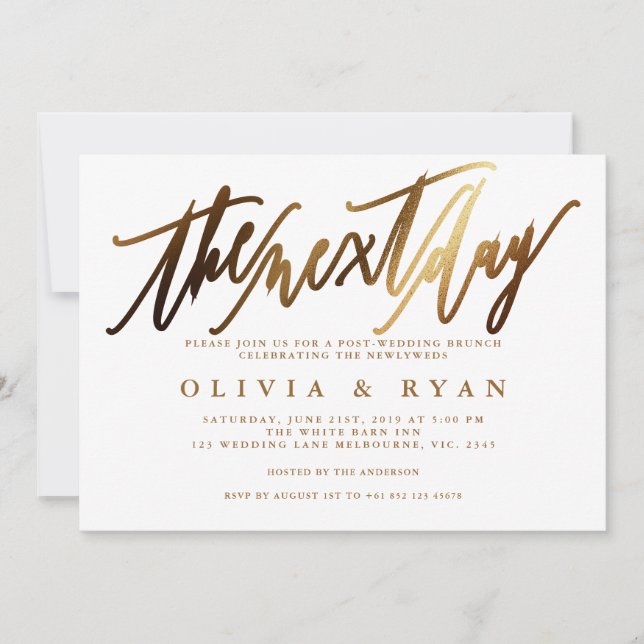 Guld på morgonen efter bröllop brunch inbjudningar (Framsida)
