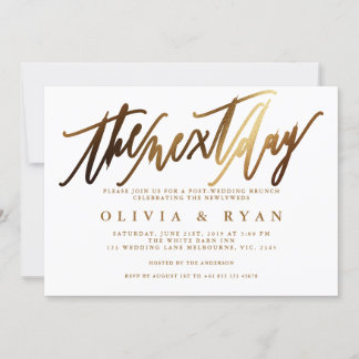 Guld på morgonen efter bröllop brunch inbjudningar