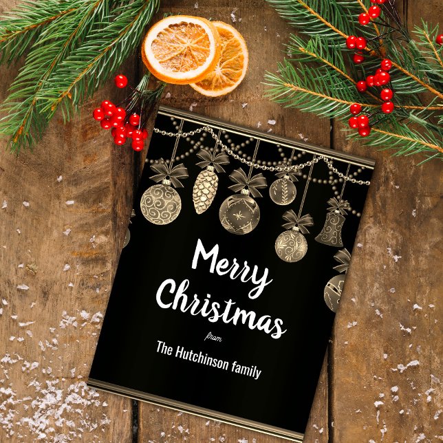 Guld på svart elegans julkort vykort (Gold on Black Elegance Christmas Postcard by the Olde Christmas Shoppe)