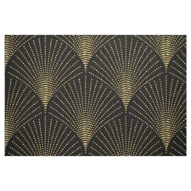Guld på svart konst-deco-geometriskt mönster. tyg (Fat Quarter)