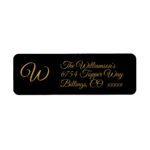 Guld på svart Monogramreturetiketter Returadress Etikett