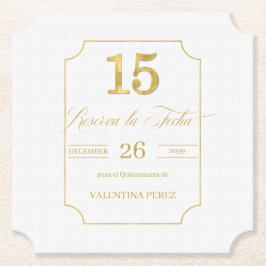 Guld på vit Quinceanera Spanska Spara datum Underlägg Papper