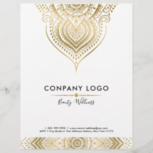 Guld på White Ornate Paisley mandala Reklamblad