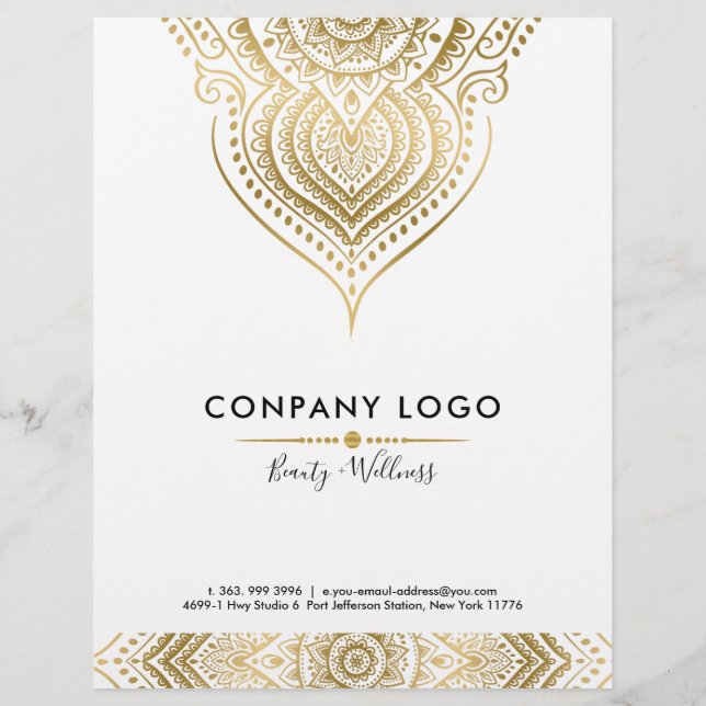 Guld på White Ornate Paisley mandala Reklamblad (Baksidan)