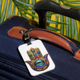 Guld Påfågel Färger Hamsa Grön Safir Tredje Ögat Bagagebricka