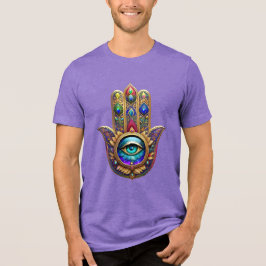 Guld Påfågel Färger Hamsa Grön Safir Tredje Ögat T Shirt
