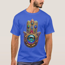Guld Påfågel Färger Hamsa Grön Safir Tredje Ögat T Shirt
