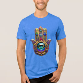 Guld Påfågel Färger Hamsa Grön Safir Tredje Ögat T Shirt