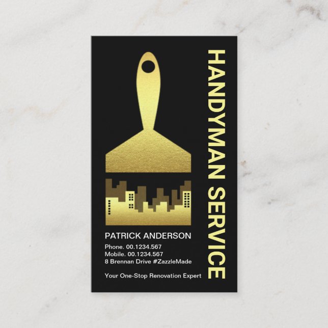 Guld Paint Brush City Silhouette Visitkort (Framsida)