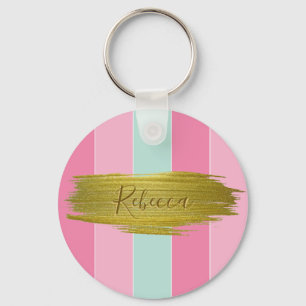 Guld Paint Stroke Colorful Mint Rosa Rand Nyckelring