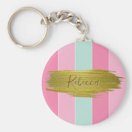 Guld Paint Stroke Colorful Mint Rosa Rand Nyckelring