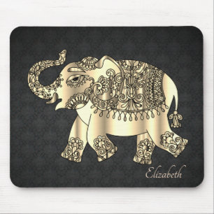 Guld Paisley Blommig Elefant,Damask - Personlig Musmatta