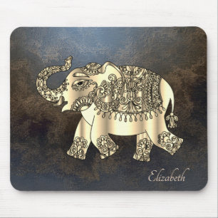Guld Paisley Blommig Elefant, Läderlook Musmatta