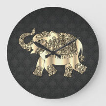 Guld Paisley Blommigt Elephant,Black Damask
