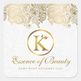 Guld Paisley Blommigt Snöre White Background Fyrkantigt Klistermärke