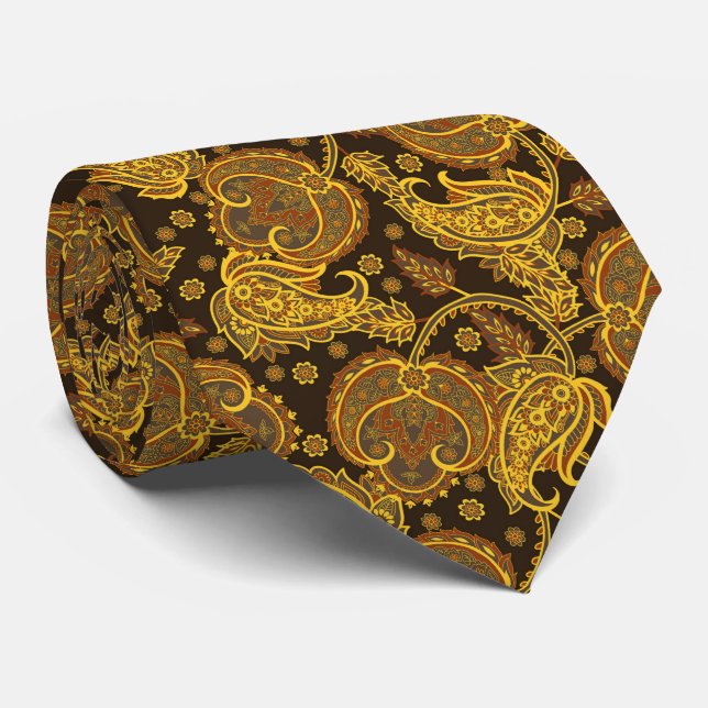 Guld paisley damask blommig orienterad etnisk möns slips (Rullad)