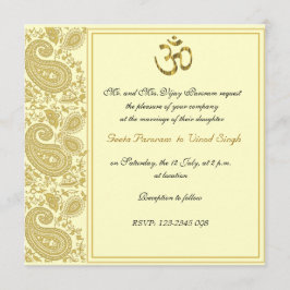 Guld paisley Hindu bröllop Inbjudningar