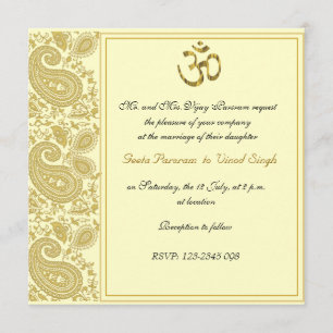 Guld paisley Hindu bröllop Inbjudningar