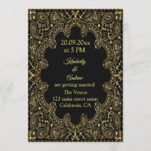 Guld Paisley Line Art Wedding bjudande
