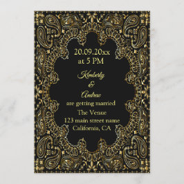 Guld Paisley Line Art Wedding bjudande Inbjudningar