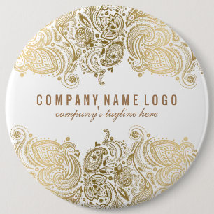 Guld Paisley Snöre Anpassningsbar White Background Knapp