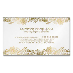 Guld Paisley Snöre White Damasks Magnetiska Visitkort