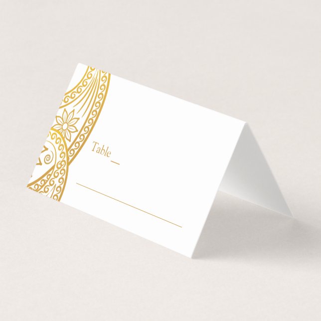Guld Paisley Traditional Indian Bröllop Place Card Visitkort (Framsida)