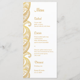 Guld Paisley Traditional Indian Bröllop Rackcard Meny