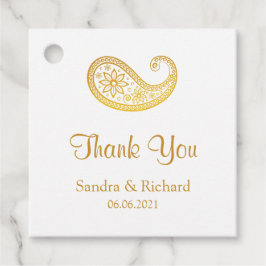 Guld Paisley Traditional Indian Bröllop Tack Gåvor Etiketter