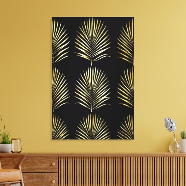 Guld Palmsymfoni Rutnät Lärft Väggkonst Canvastryck (Insitu (Vardagsrum))