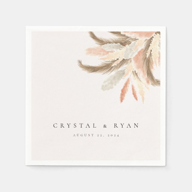 Guld Pampas Grass Bröllop Guest Papper C100 Pappersservett (Framsidan)