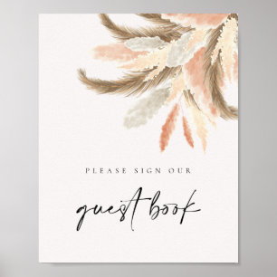 Guld Pampas Grass Guest Bok Bröllop Sign C100 Poster