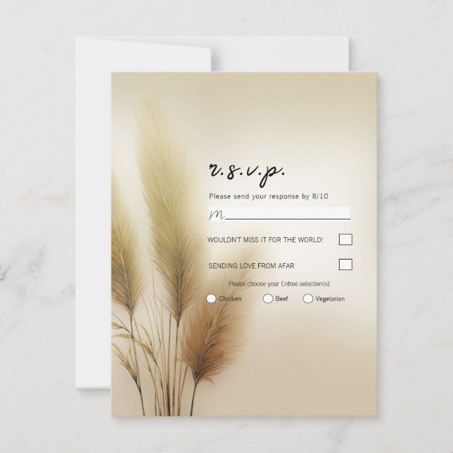 Guld Pampasgräs Boheme Boho Bröllop RSVP Inbjudningar (Framsida)