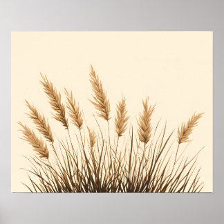 Guld Pampasgräs Botanisk Linje Konsttryck Poster