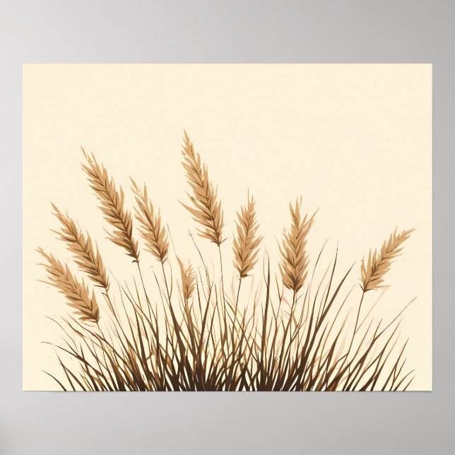Guld Pampasgräs Botanisk Linje Konsttryck Poster (Framsidan)