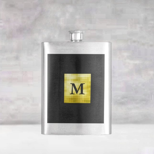 Guld Paneled Black-II Fickplunta (This Gold Paneled Black-II design, lends this Flask, a Stately, presence!)