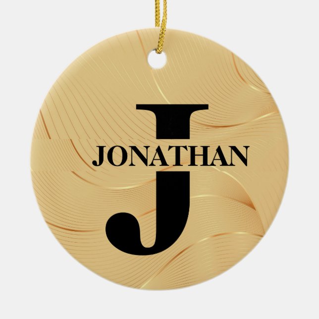 Guld Pappa Initial Namn Uppskattning Design Julgransprydnad Keramik (Framsidan)