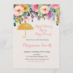 Guld Paraply April Shower Take May Flowers Inbjudningar