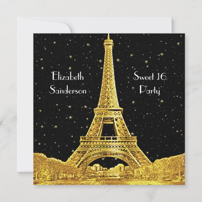 Guld Paris Frankrike Skyline #2 Bk Starry Sweet 16 Inbjudningar (Framsida)