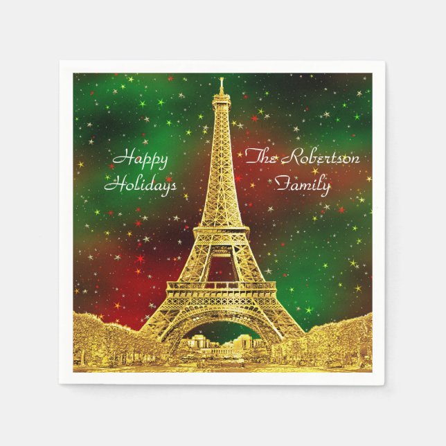 Guld Paris Siluett #2 Jul Stjärnig Pappersservett (Framsidan)