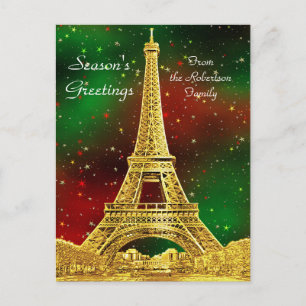 Guld Paris Skyline #2 Julstarr Helg Vykort