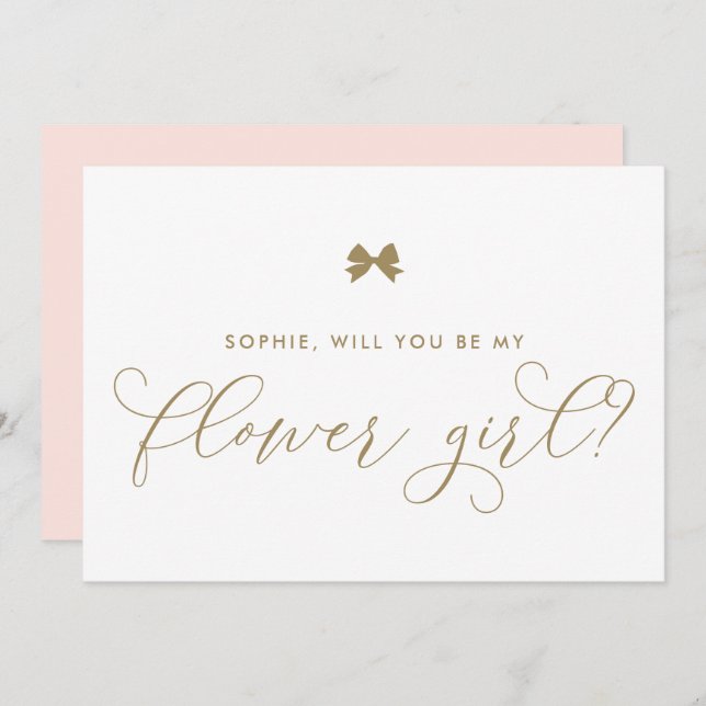 Guld Parisisk Båge Vill du vara min blomsterflicka Inbjudningar (Fram/baksida)