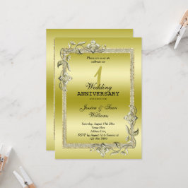 Guld Pärlor & Glitter 1:a bröllopsjubileum Inbjudningar